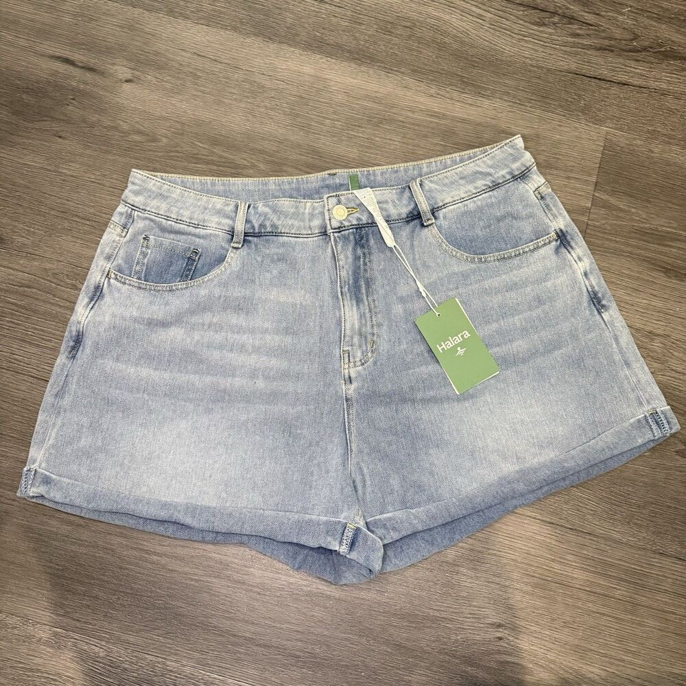Halara Flex High Waisted‎ Pockets Rolled Hem Denim Bermuda Shorts Women's NWT XL